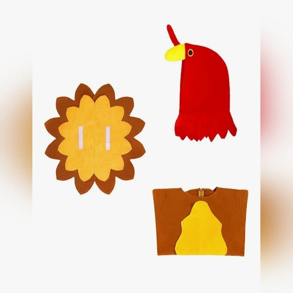 Kids Turkey Thanksgiving Costume Jumpsuit Hat Wings Outfit Fall Festival